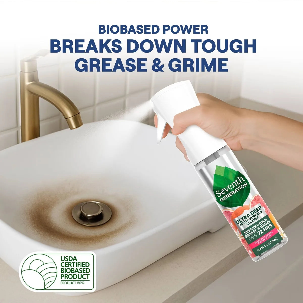 Seventh Generation Grapefruit Ultra Deep Surface All Purpose Cleaners - 9.4 fl oz: Spray Bottle, Liquid Form, Mirrors & Countertops